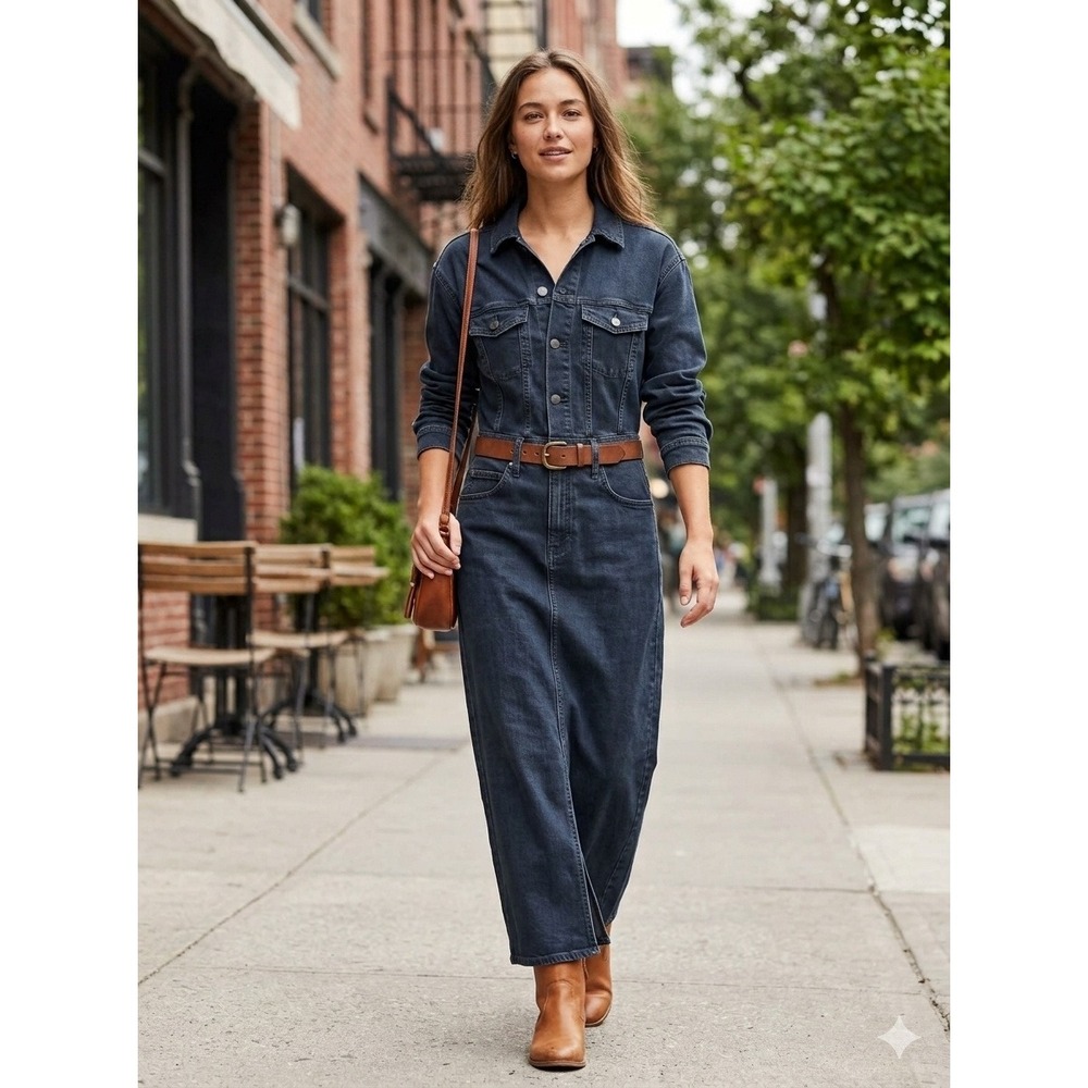 Universal Thread Womens Dark Wash Denim Long Sleeve Maxi Dress Size 2 NWT